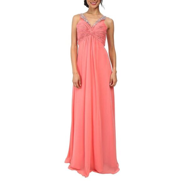 Faviana Beaded Chiffon Gown SIZE 0 Peach Formal Prom Pagent Rhinestone $395 NEW - Picture 2 of 7